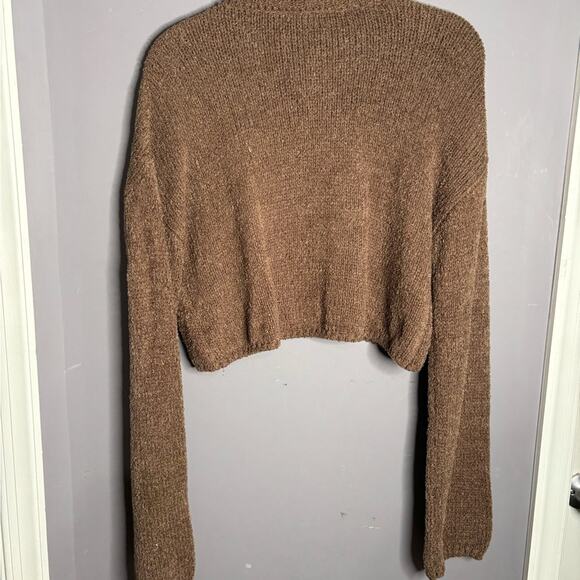 One Grey Day Brown Long Sleeve Cropped Tight Knit Sweater Size XS - Picture 5 of 7
